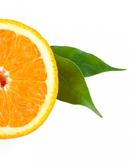 Orange with green leaf