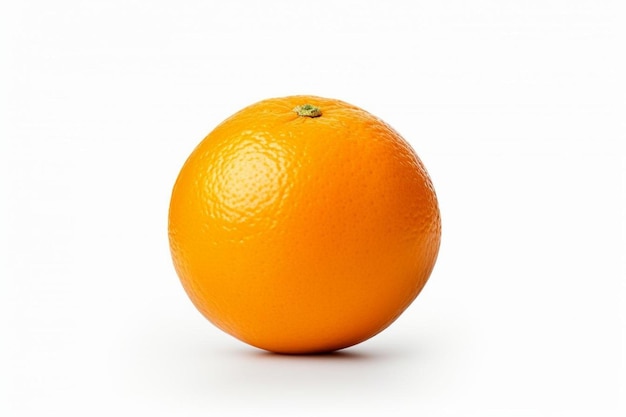 Photo an orange with a green stem and a white background.