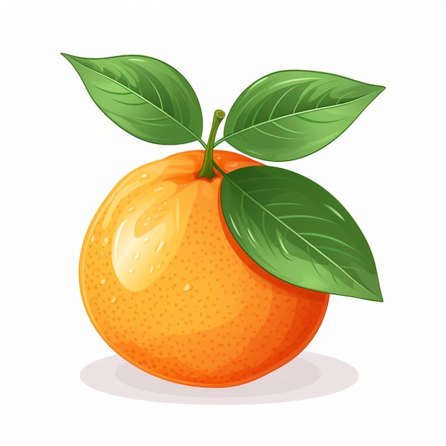 Orange with leaf in cartoon style on white background