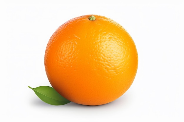 An orange with a leaf on it