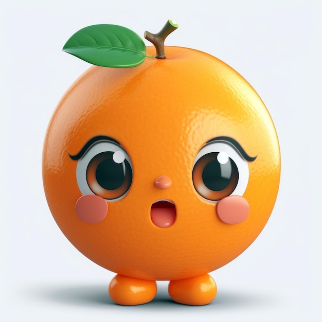 An orange with a leaf on its face