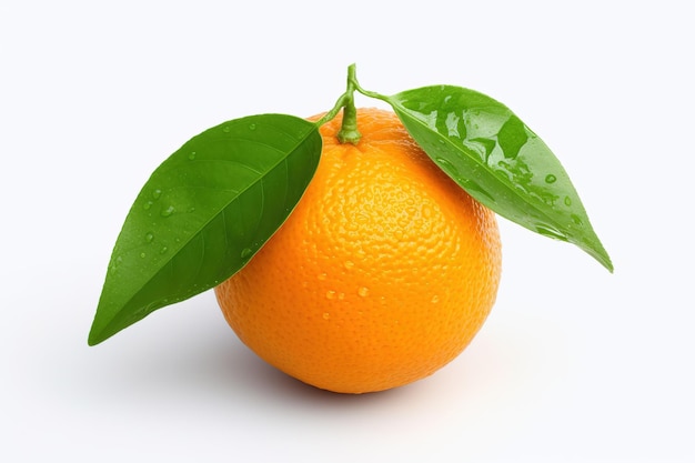 orange with leaf on white background