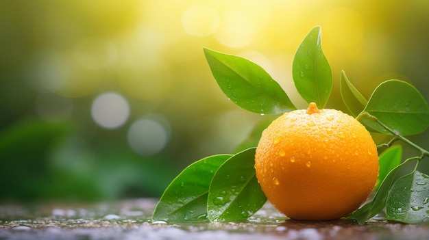 Orange With Leaves On It Sitting On A Table