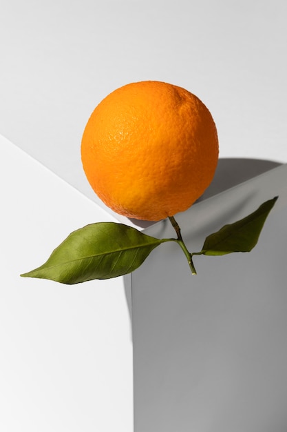 Photo orange with leaves on podium