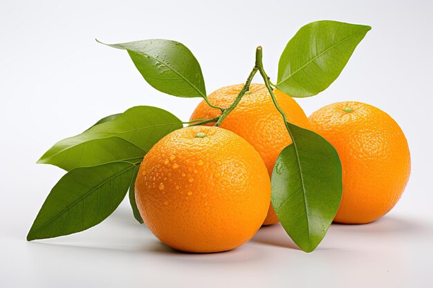 Orange with leaves on white background