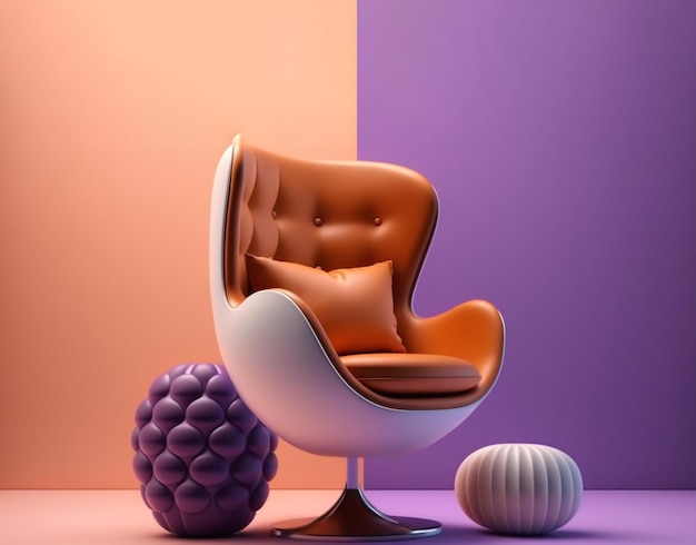 Orange with purple armchair isolated on a white