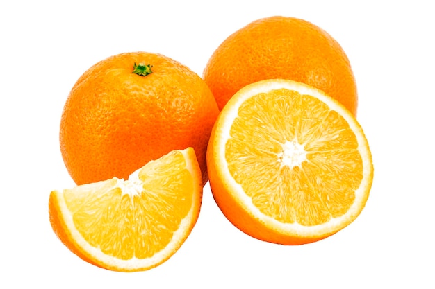 Photo orange with slices isolated on a white background.