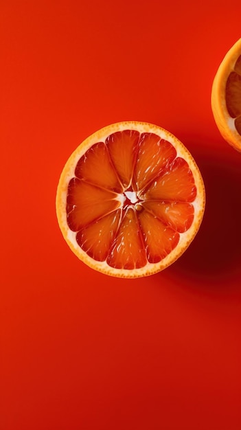 Апельсин с белым центром на красном фоне