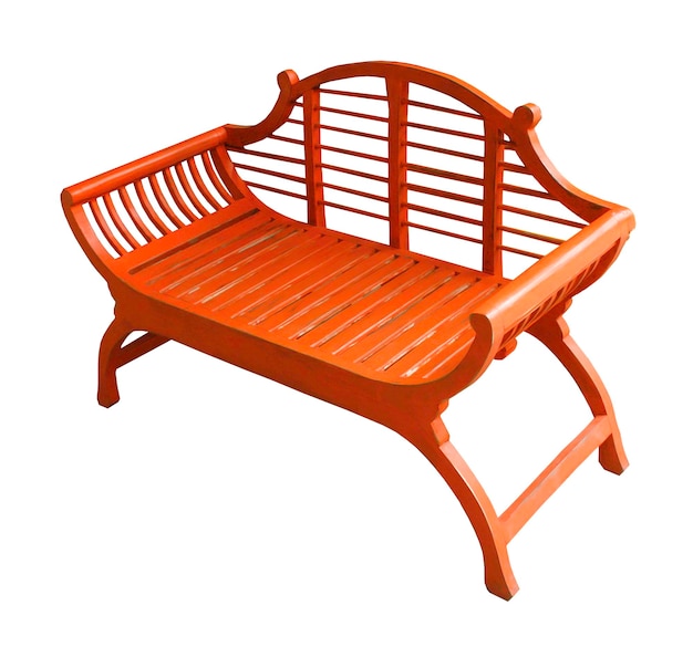 Orange of wooden bench isolated on white background