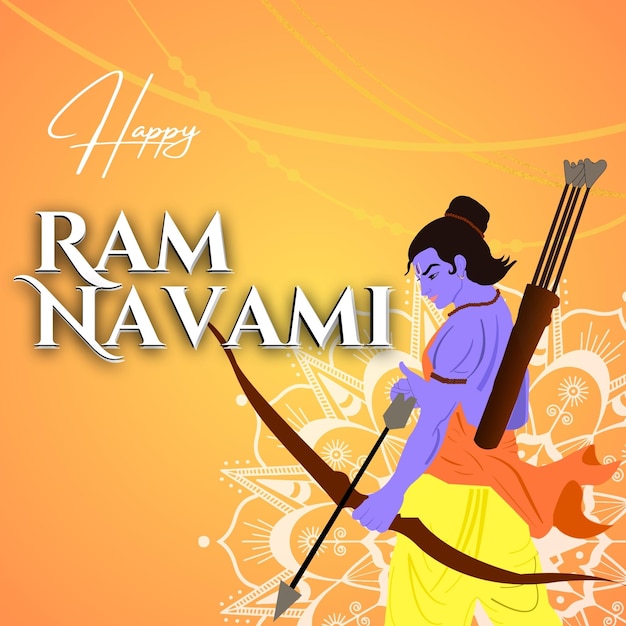 Photo orange and yellow illustrative ram navami greeting