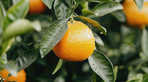 Oranges branch with green leaves on tree Mandarin on branch