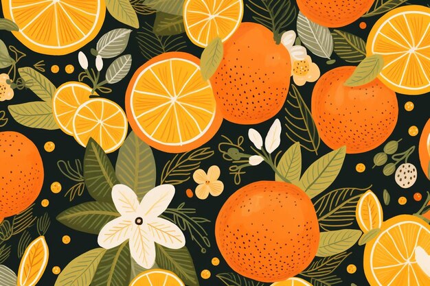 Oranges and butterflies on a black background