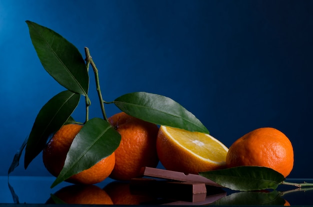 Oranges on a dark background