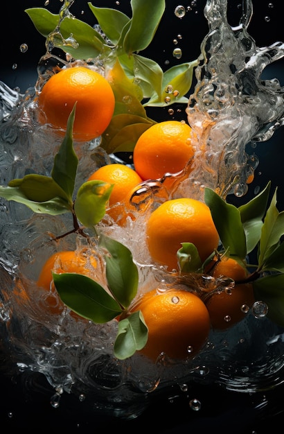 水に浮かぶオレンジ葉が付いている水に浮かんでいるオレンジの束