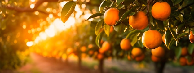 Oranges grow on a tree in a harvest garden Generative Ai