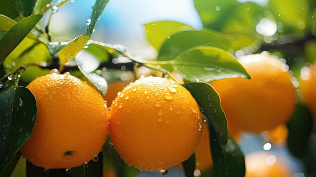 Oranges hanging from a tree