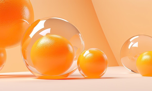 鮮やかな色と生命に満ちたオレンジが 透明なガラスのボールを囲んで 自然の美しさとシンプルさの 調和のとれた融合を呈しています