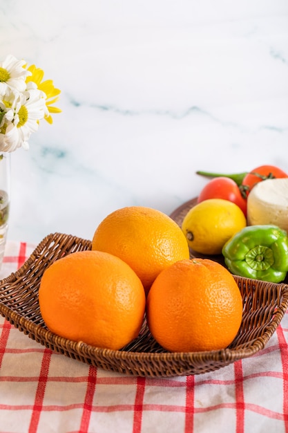 Oranges on a rustic platter