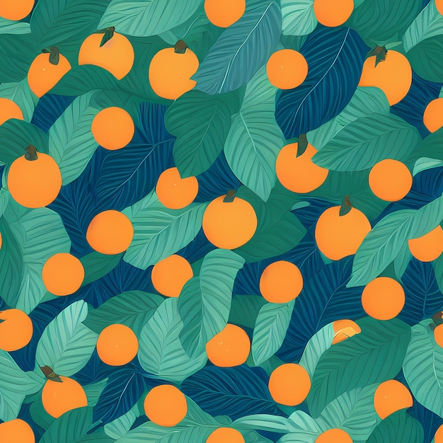 오렌지 원활한 반복 패턴 어린이를 위한 감귤류 과일 디자인 선인장 식물 직물 인쇄 표면 디자인 포장 귀여운 자연 생성 AI