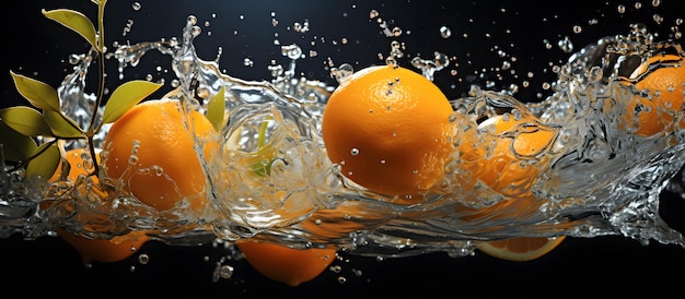 oranges splashing into water