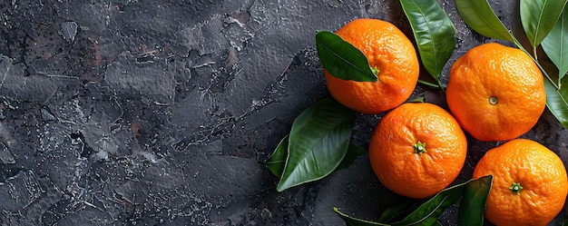 Photo oranges on a stone surface with leaves and leaves