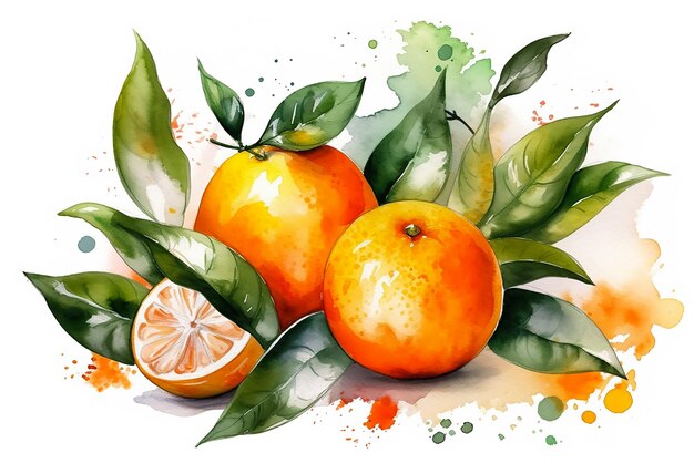 Oranges on a table with green leaves