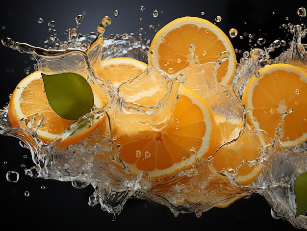Апельсины в водяном брызге Генеративный ИИ