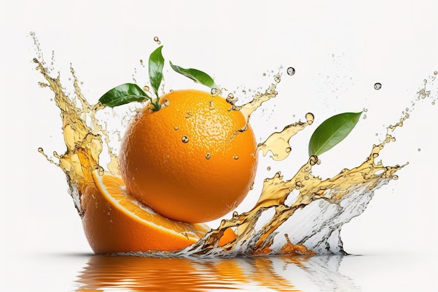 Oranges and water splashing in the air