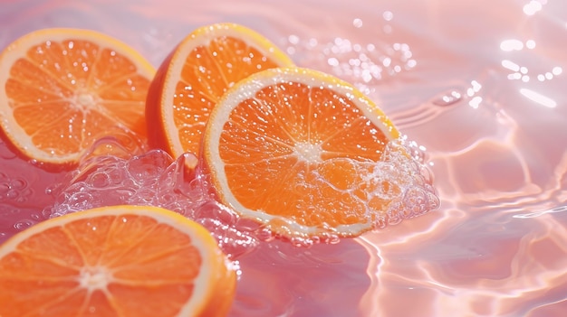 Oranges in water with pink styles