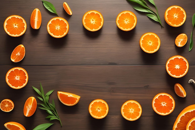 Oranges on wooden background