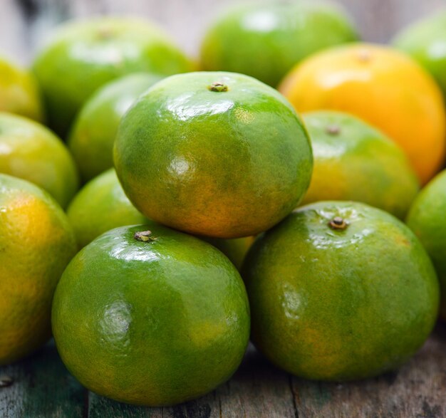 Oranges on a wooden table