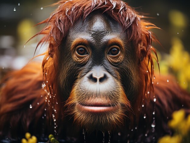 Photo orangutan in its natural habitat wildlife photography generative ai