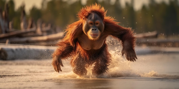 orangutan running on beach