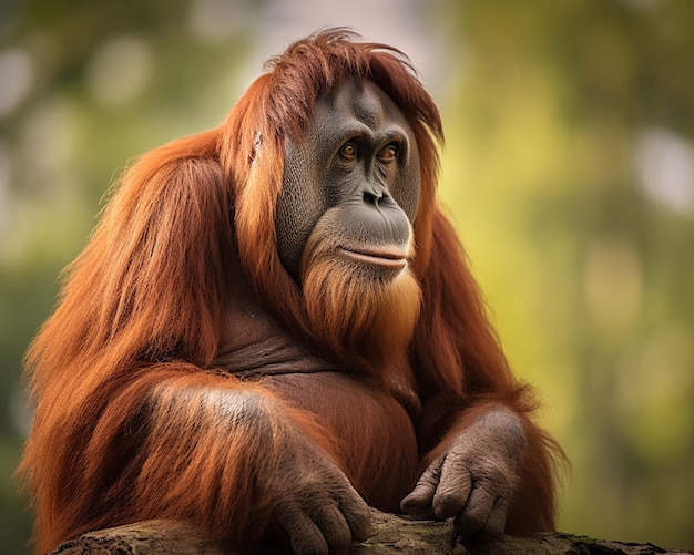 an orangutan with a green background