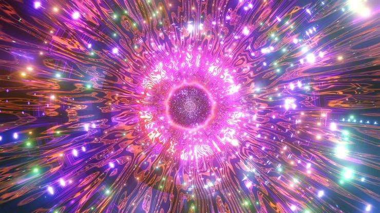 Oranje 4 k uhd groen roze sciencefiction gang tunnel 3d illustratie