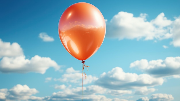 Oranje ballon in de blauwe lucht met wolken 3D-rendering