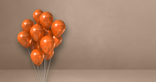 Oranje ballonnen bos op een beige muur achtergrond. Horizontale banner. 3D illustratie render