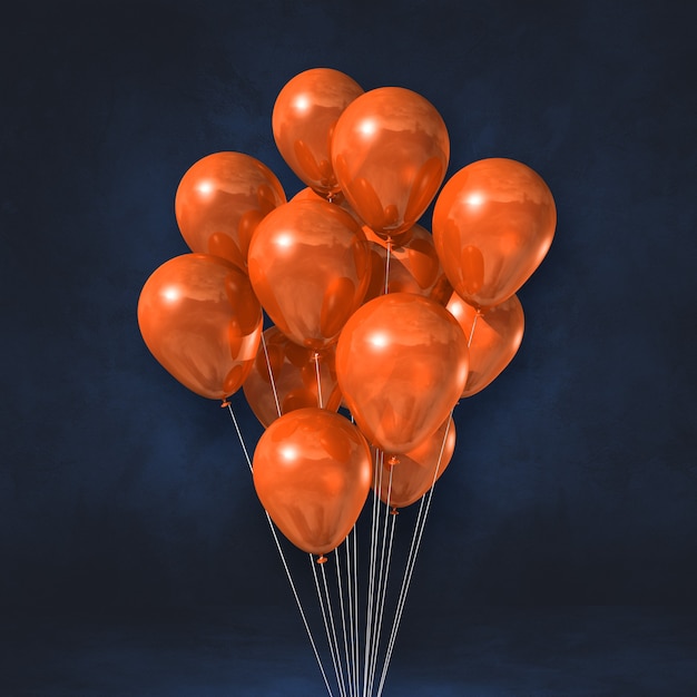 Oranje ballonnen bos op een zwarte muur achtergrond. 3D illustratie renderen