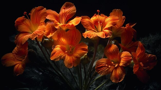 Oranje bloemen in het donker