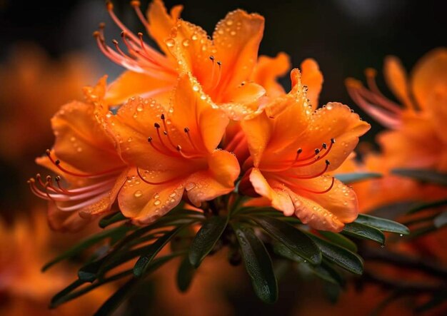 Oranje bloemen met waterdruppels erop