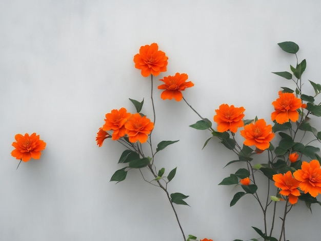 Oranje bloemen tegen een grijze muur ai gegenereerd