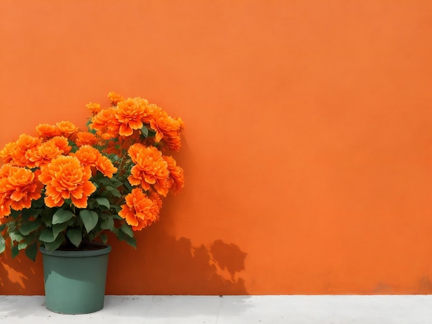 Oranje bloemen tegen een grijze muur ai gegenereerd