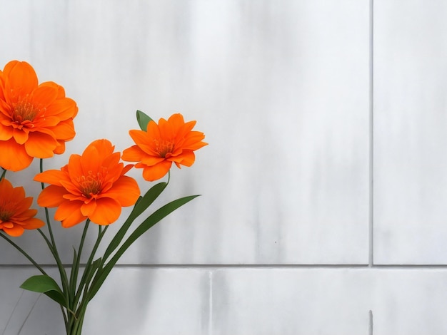 Oranje bloemen tegen een grijze muur ai gegenereerd