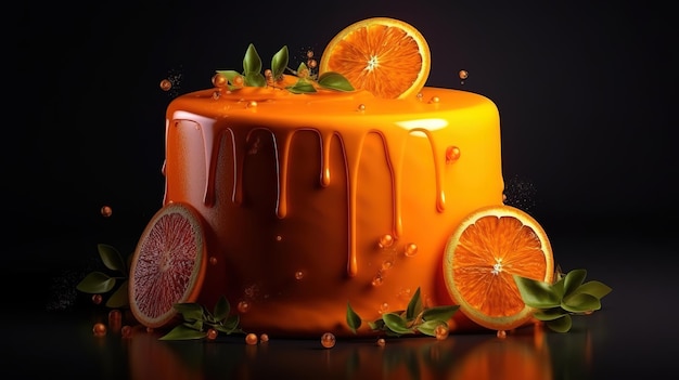 Oranje cake voor verjaardag Heldere kleur Generatieve ai