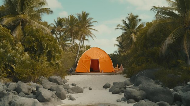 Oranje campagnehuis op het strand om uit te rusten en te genieten van het strand en het luchtlandschap