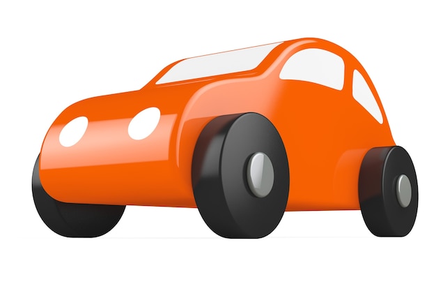 Oranje cartoon speelgoedauto op een witte achtergrond. 3d-rendering