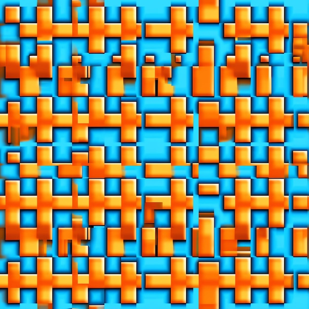 oranje en blauwe pixelkunst in 8-bits naadloos patroon