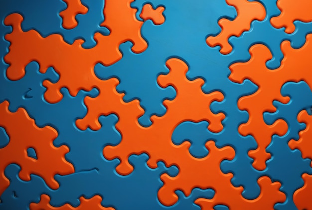 Oranje en blauwe puzzel met oranje en blauwe vierkanten erop.