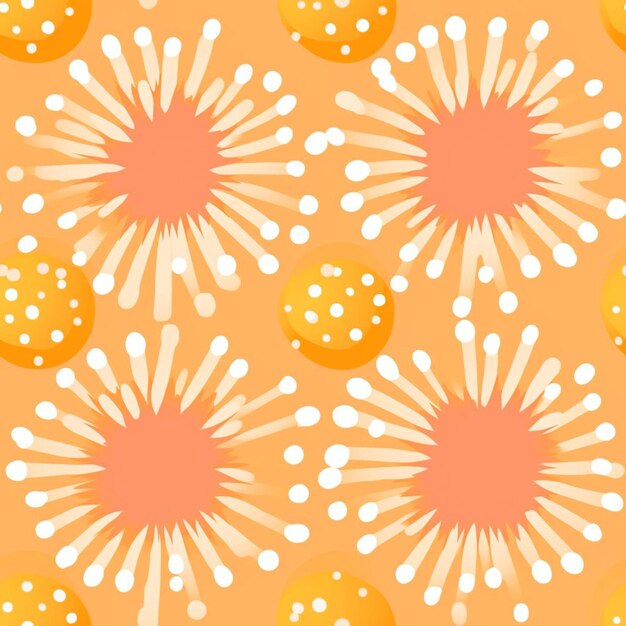 Foto oranje en gele bloemen met oranje achtergrond en witte stippen in het midden.