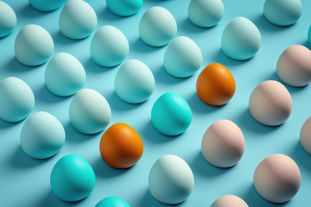 Oranje en witte lichtblauwe eierentextuur op lichtblauwe achtergrond
